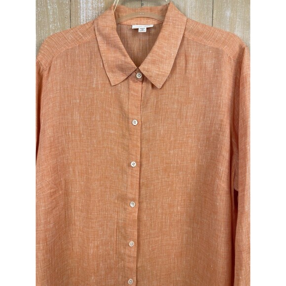 J Jill Love Linen Women’s Size 2x Peach Button Shirt Collared Long Sleeve - Picture 3 of 9